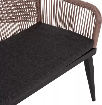 Divan për jashtë, 2 vende, alumin, ngjyrë antracit, litar Teslin bezhë, MYRTIA FH5550.12, 123x61x90cm
