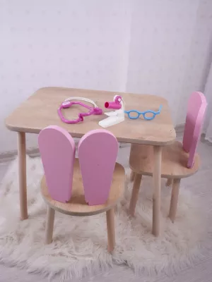 Set tavoline për fëmijë Hanah Home, Bunny, një tavolinë me një karrige, rozë, kafe