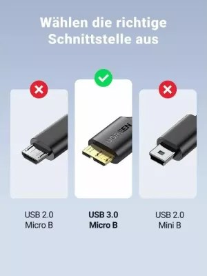 Kabllo USB 3.0 UGREEN 10840 USB-A në Micro-B, 0.5 m, e zezë