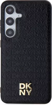 Mbështjellës DKNY Leather Pattern Metal Logo MagSafe për Samsung Galaxy S24+, i zi