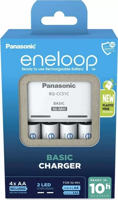 Karikues baterish Panasonic Eneloop Basic BQ-CC51 me 4x AA 2000 mAh, Bardhë
