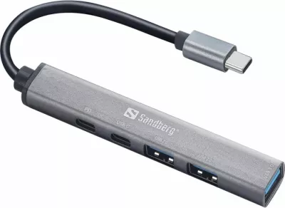 Hub USB-C SANDBERG SAVER 336-50, 3x USB-A + 2x USB-C, PD 65W, argjendtë