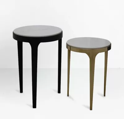 Set tavolinash anësore STICKS, 2 copë, e bardhë, e zezë, ari, 37x37x54.5cm