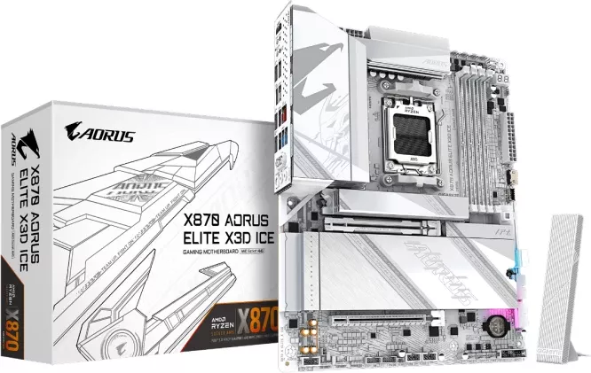 Pllakë amë GIGABYTE X870 AORUS ELITE X3D ICE, AM5, ATX, DDR5, Wi‑Fi 7, 5GbE, USB4, e bardhë