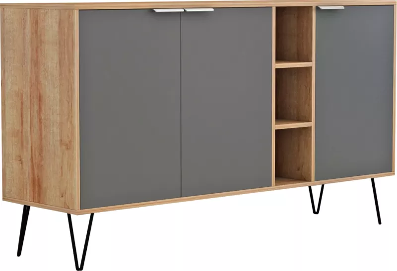 Bufe CABRON FH8874.11 melaminë, këmbë metalike të zeza, 142x40x83H cm