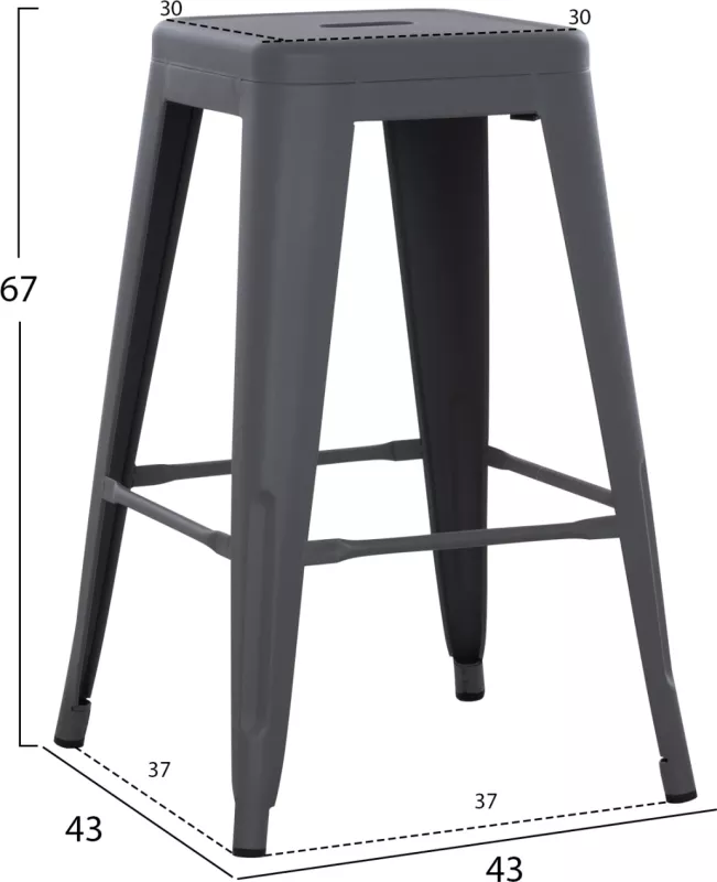 Karrige për bar mesatare MELITA-PRO FH8573.50 metalike ngjyrë gri 43x43x67 cm