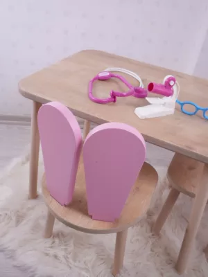 Set tavoline për fëmijë Hanah Home, Bunny, një tavolinë me një karrige, rozë, kafe