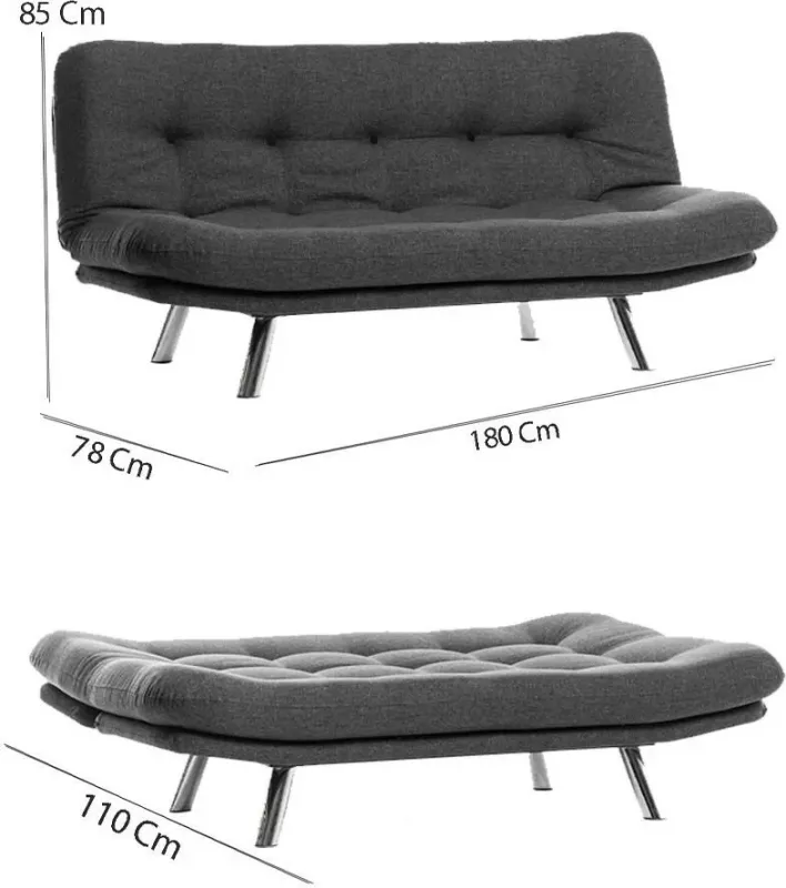 Divan-krevat 3 vendësh, Atelier del Sofa, Misa Small, ngjyrë gri e errët