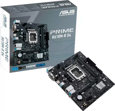 Pllakë amë ASUS PRIME H610M-R D4-SI, LGA1700, mATX, DDR4 (2x DIMM), 1x M.2, 4x SATA, HDMI/DVI-D/D-Sub, 1GbE
