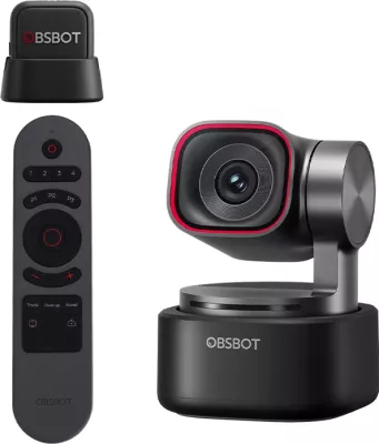 Webkamerë OBSBOT Tiny 3 4K, AI tracking, gimbal 2-aksësh, me remote dhe mikrofon (MIC Combo), e zezë