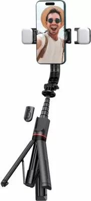 Selfie stick me tripod Tech-Protect L05S me Bluetooth dhe dritë LED, i zi