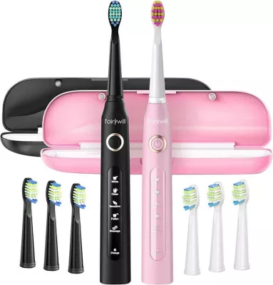Furça dhëmbësh sonike FairyWill FW-507 set, 2 copë, me kuti udhëtimi, e zezë dhe rozë