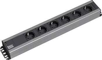 Shirit prizash Bachmann 300.000, 6 priza, 2 m, për rack 19", zi/gri