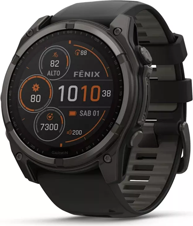 Smartwatch Garmin fēnix 8 Solar, Sapphire, Carbon Gray DLC Titanium, Black/Pebble Gray strap, 51 mm
