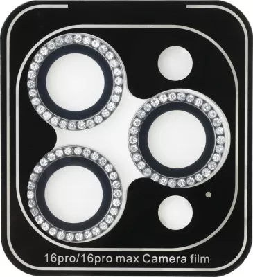 Mbështjellës xhami Guess BP Rhinestone 2in1 për ekran dhe lente, për iPhone 16 Pro Max, Argjendtë