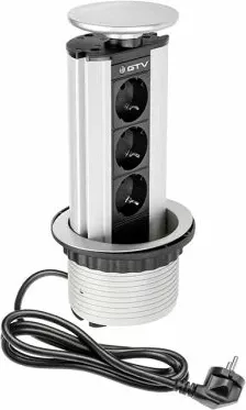 Prizë e integrume GTV AE-BPW3GS-80, 3x 230V Schuko, Ø100mm, kabllo 1.5m, e argjendtë