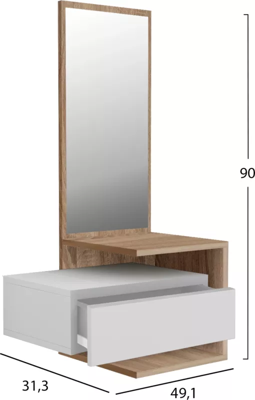 Mobilje hyrëse me pasqyrë MEARA FH8984.14 melaminë në sonama-bardhë 49,1x31,3x90Hcm