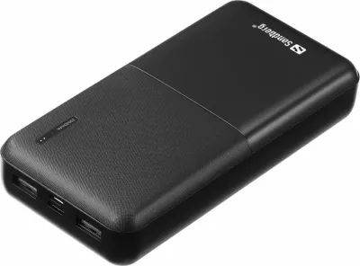 Powerbank Sandberg Saver 320-42 20000 mAh, PD 20W, USB-C + 2x USB-A, e zezë, set me kabllo USB-C