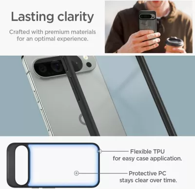 Mbështjellës Spigen Ultra Hybrid për Google Pixel 9 Pro XL, i zi