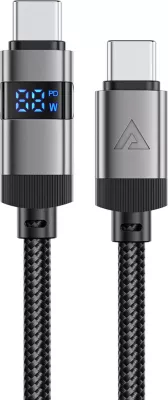 Kabllo Acefast C15-04 USB-C në USB-C me ekran LED, 1.2m, 60W, e zezë