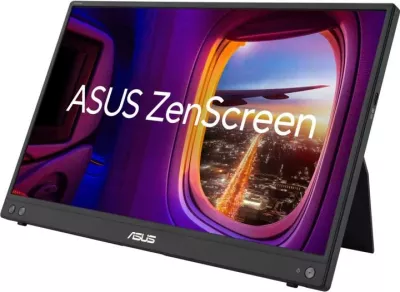 monitor portativ, Asus, ZenScreen MB16AHV, 15.6" Full HD IPS, USB‑C dhe Mini‑HDMI, auto‑rotacion, sipërfaqe anti‑reflektive, filtër Blue Light, antibakterial, e zezë/blu