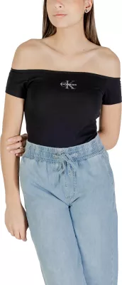 Maicë për femra Calvin Klein Jeans Monogram Off Shoulder LV047C203G, e zezë [Madhësia: S]