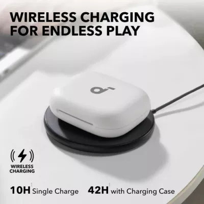 Kufje wireless ANKER Soundcore AeroFit 2 A3874G21, open-ear, Hi-Res LDAC, karikim wireless, IP55, me kuti karikimi, të bardha