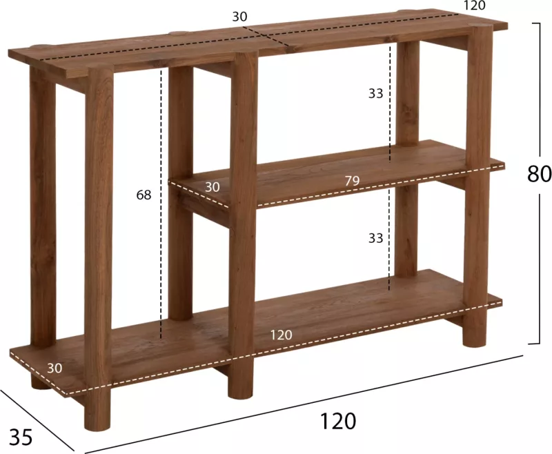 Konsolë KUTAI FH9638 dru TEAK i ricikluar, ngjyrë natyrale rustike, 120x35x80H cm