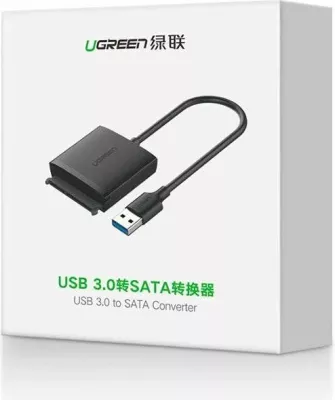 Adapter USB 3.0 në SATA UGREEN 60561, deri 12 TB, 5 Gbps, UASP, për HDD/SSD 2.5\"/3.5\", i zi, me kuti