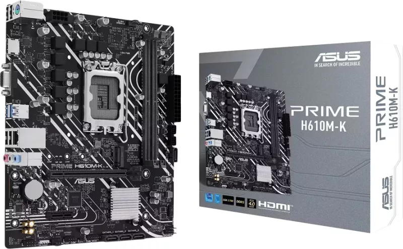 Pllakë amë ASUS PRIME H610M-K, LGA1700, mATX, DDR5 (2xDIMM), 1x M.2, 4x SATA, HDMI/D-SUB, Gigabit Ethernet, set me 2 kabllo SATA