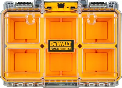 Organizator i thellë veglash Dewalt ToughSystem 2.0 DWST83392-1, IP65, 370 x 130 mm, 6 kupa të heqshme, e verdhë/zezë