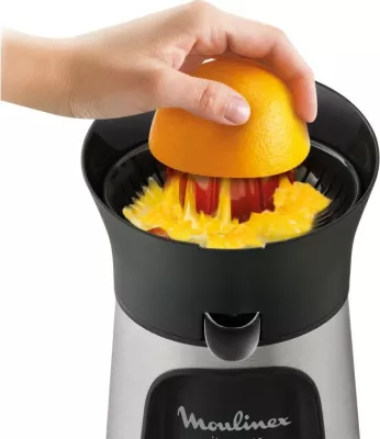 Shtrydhëse agrumesh, Moulinex, Vitapress PC603D10, Direct Serve me gryke, 3 kone shtypëse, auto on/off, e zezë/argjend