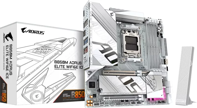 Pllakë amë GIGABYTE B850M AORUS ELITE WIFI6E ICE, AM5, mATX, 4xDDR5, Wi‑Fi 6E, e bardhë