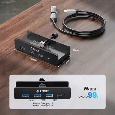 Hub USB Orico MH4PC-10-BK-BP 1x USB-C + 3x USB-A USB 3.2 Gen1 5Gbps, i zi