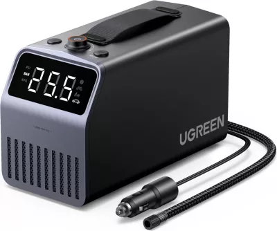 Pompë elektrike për goma Ugreen 12V 150 PSI, ekran digjital, 30 l/min, bateri 3×4500 mAh LiFePO4, gri