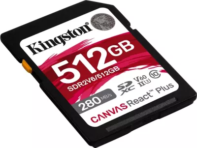 Kartelë memorje Kingston Canvas React Plus SDXC, 512GB, UHS-II, shpejtësi leximi deri në 280MB/s