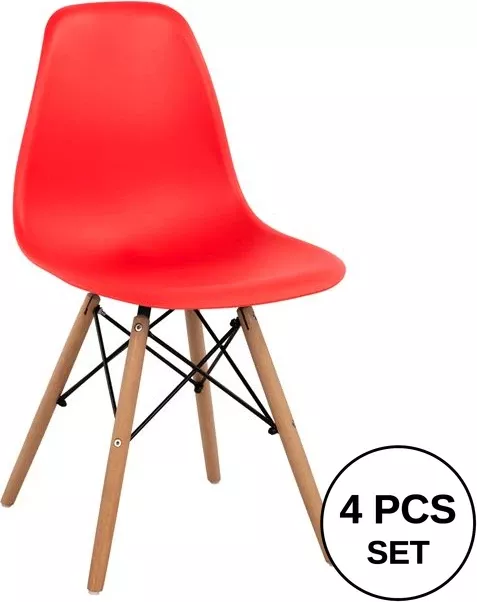 Karrige me këmbë druri dhe sedilje Twist PP e kuqe FH8460.04 46x50x82 cm, set prej 4 copë