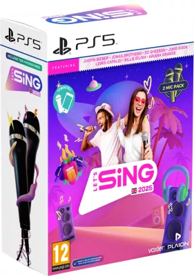 Video lojë Plaion Let's Sing 2025 për PS5, karaoke, bundle me 2 mikrofonë