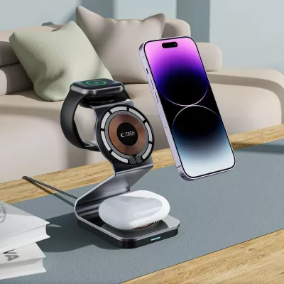 Karikues induktiv 3-në-1 Tech-Protect QI15W-A29 me MagSafe, për smartphone, Apple Watch dhe AirPods, i zi