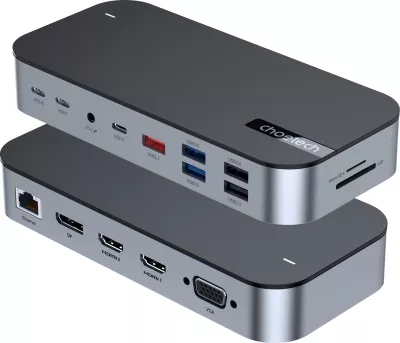 Kasë Choetech HUB-M52, USB-C, HDMI, VGA, DP, SD, RJ45, Gri