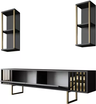 Set mobiljesh për dhomë dite, Skye Decor, linjë ari, anthracite, ari