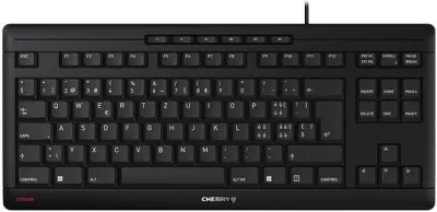 Tastierë Cherry STREAM TKL, me kabllo, USB, çelës gërshërë, QWERTZ, e zezë