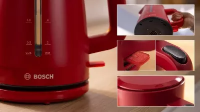 Çajnik elektrik Bosch TWK3M124, 1.7 L, 2400 W, Kuq