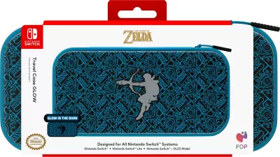 Çantë mbrojtëse PDP Deluxe Bag Glow in the Dark Link për Nintendo Switch/Switch Lite/Switch OLED, e zezë-blu