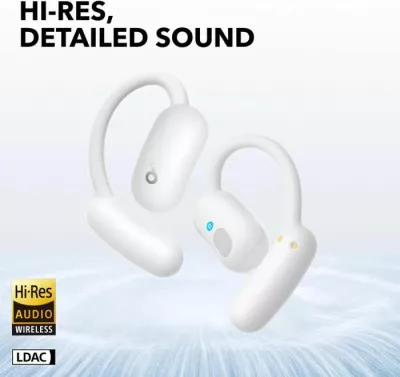 Kufje wireless ANKER Soundcore AeroFit 2 A3874G21, open-ear, Hi-Res LDAC, karikim wireless, IP55, me kuti karikimi, të bardha
