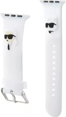 Rrip për Apple Watch Karl Lagerfeld 3D Rubber Karl&Choupette Head, silikon, i bardhë, 38/40/41mm