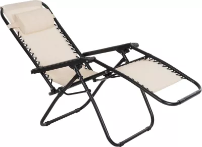Karrige relaks COMPANION HM5095.12, metal i zi + textilene bezhë, 67x145x110H cm