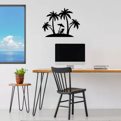 Aksesor dekorativ metalik për mur, palmë, Wallity, 70x54cm, i zi