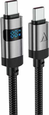 Kabllo Acefast C15-04 USB-C në USB-C me ekran LED, 1.2m, 60W, e zezë