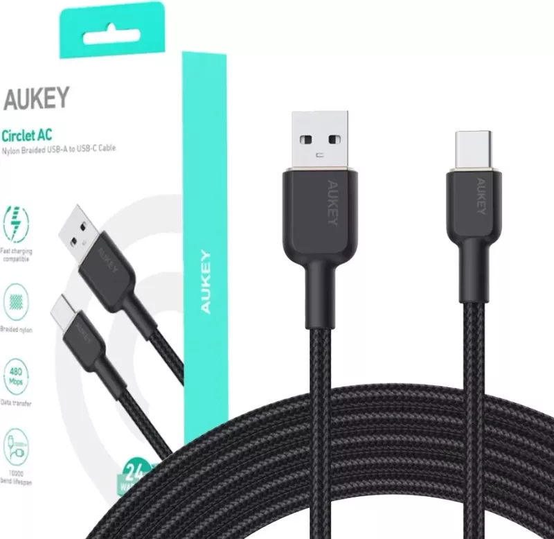 Kabllo AUKEY CB-NAC2 USB-C Type-C PD 60W 3A 1.8m Nylon e Zezë